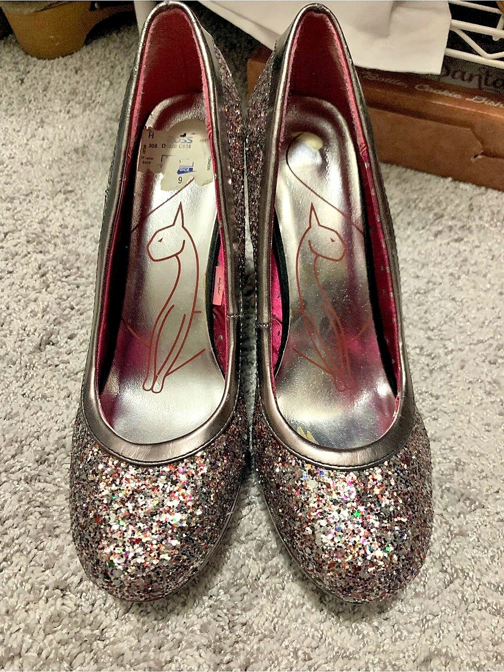 Baby Phat Glitter Platform Heels Silver & Multicolor US 10